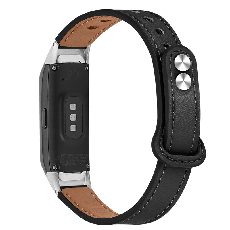 For Samsung Galaxy Fit SM-R370 Genuine Cowhide Leather Watch Band Wrist Strap with Double Snap Button Silver Connector For Samsung Galaxy Fit SM-R370 Genuine Cowhide Leather Watch Band Wrist Strap with Double Snap Button Silver Connector